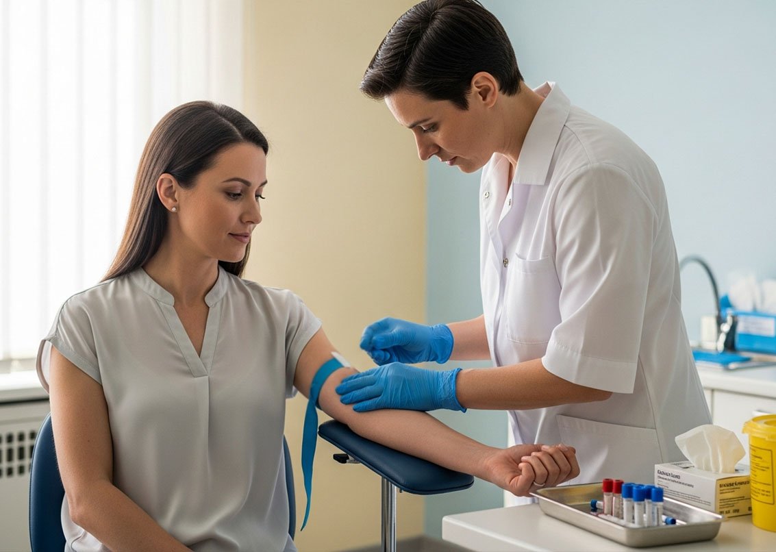 Женщина на процедуре сдачи крови